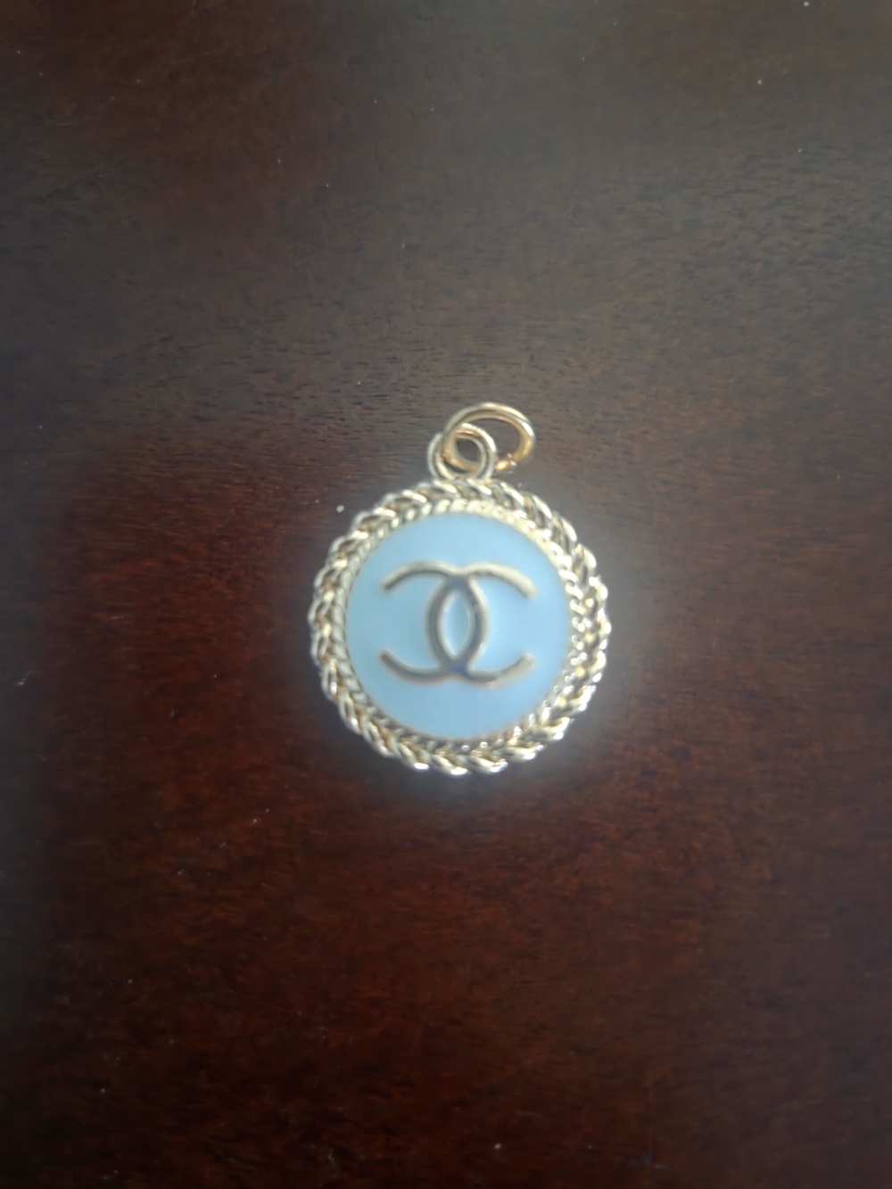 Blue Enamel Logo Gold-Tone Round Pendant Charm